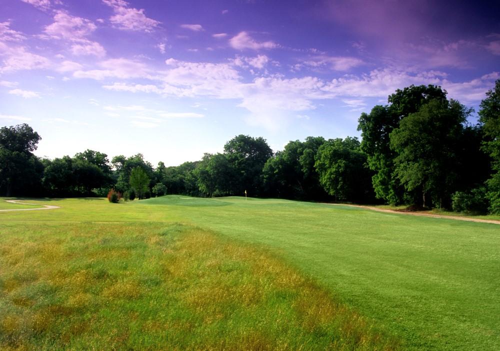 Fairway of golf course with trees in distance